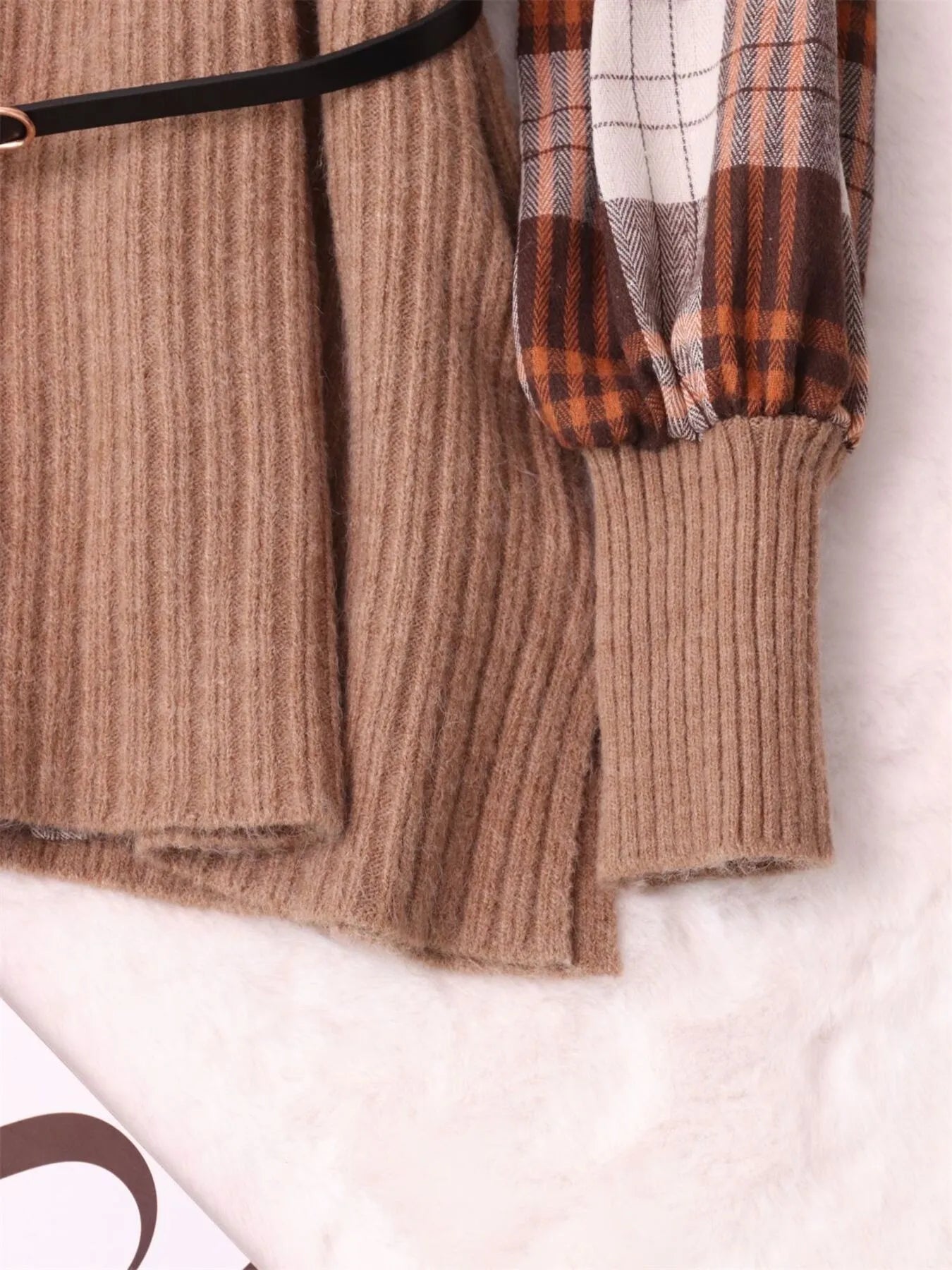 Fashorio Sweater Dresses Plaid Long Sleeve Sweater Dress