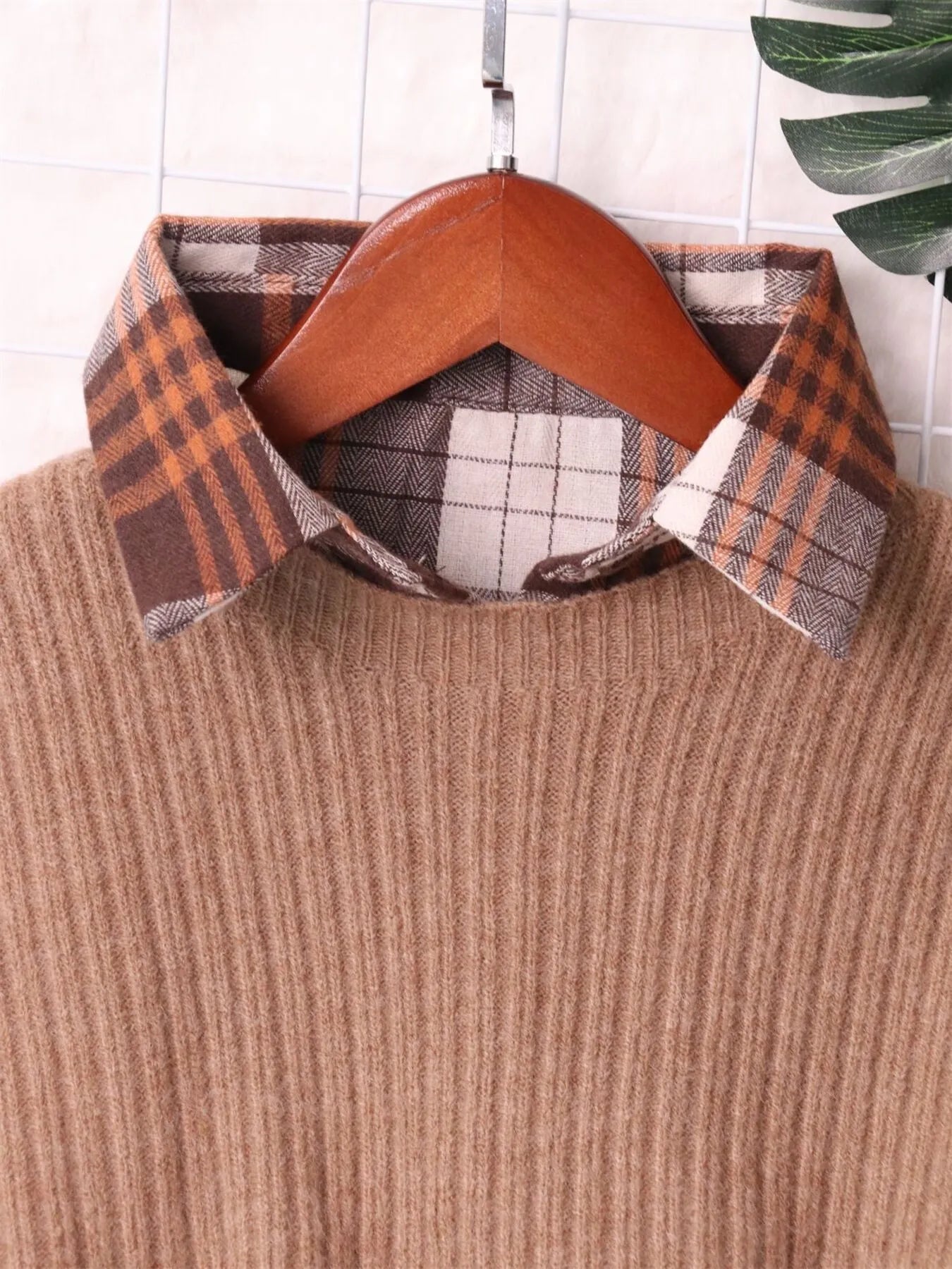 Fashorio Sweater Dresses Plaid Long Sleeve Sweater Dress