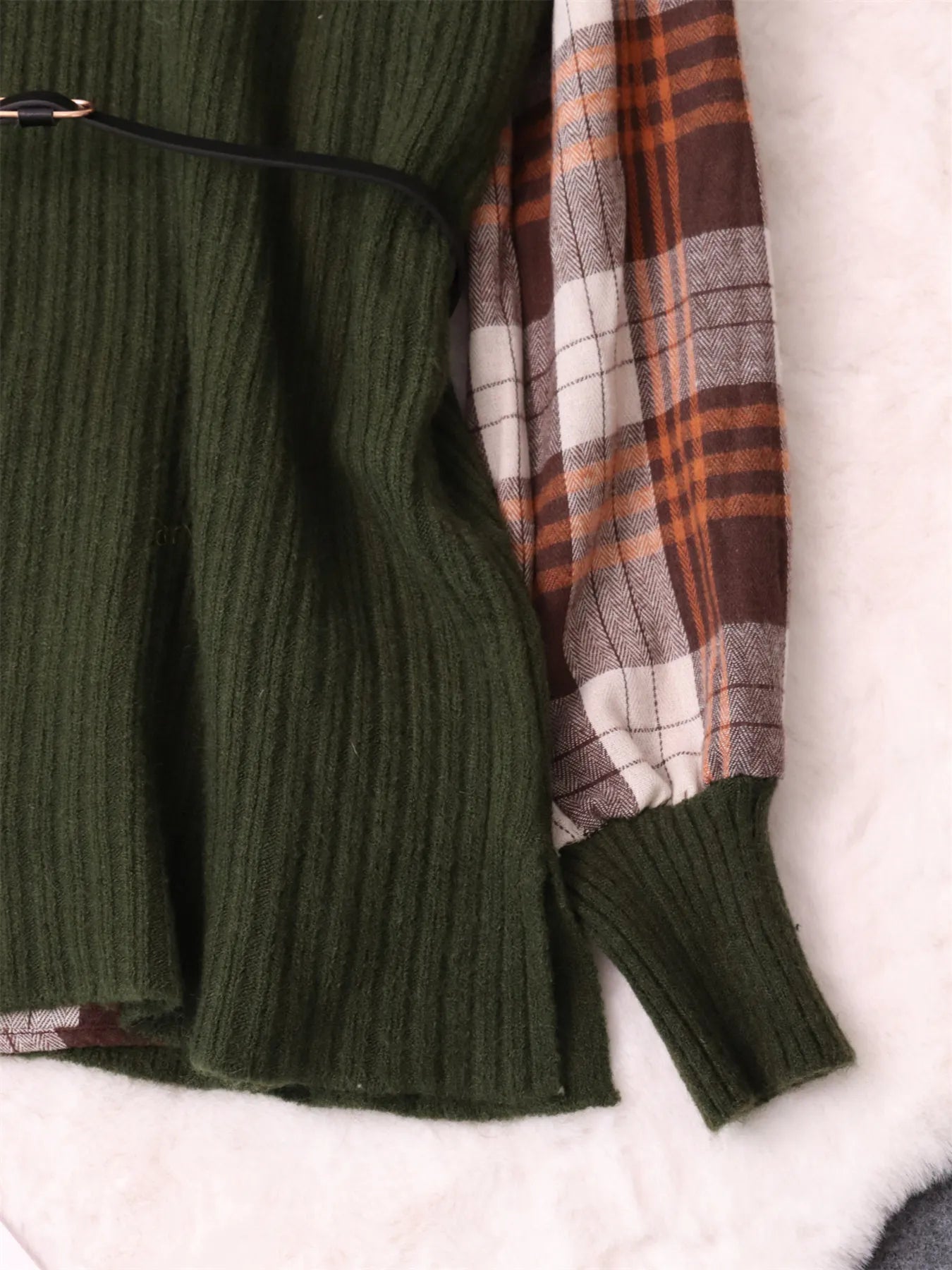 Fashorio Sweater Dresses Plaid Long Sleeve Sweater Dress