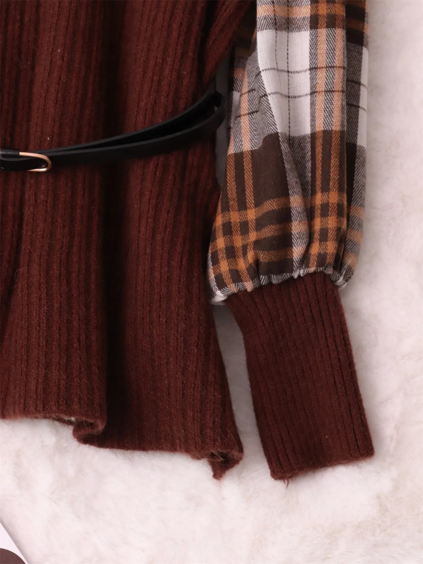 Fashorio Sweater Dresses Plaid Long Sleeve Sweater Dress