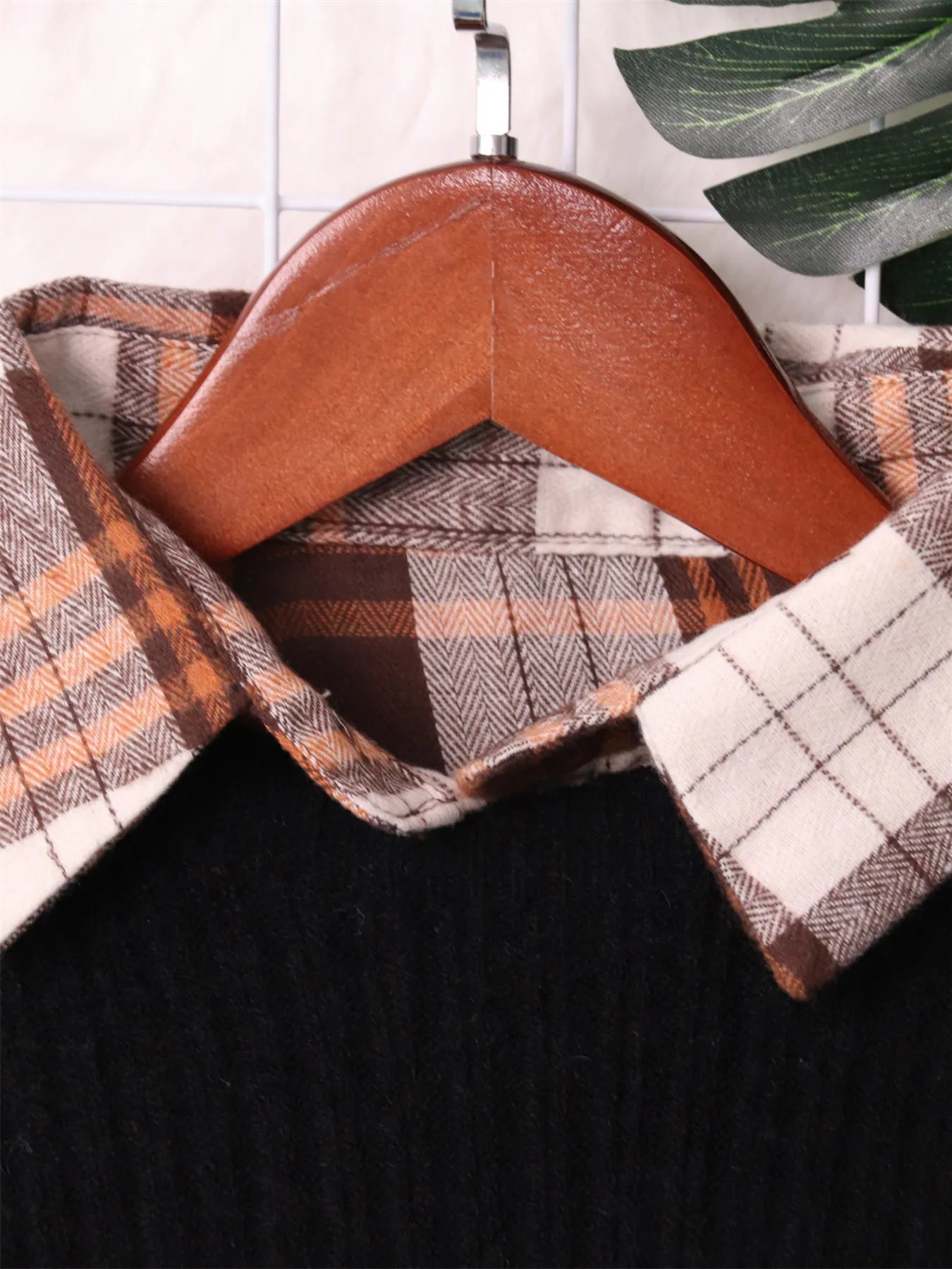 Fashorio Sweater Dresses Plaid Long Sleeve Sweater Dress