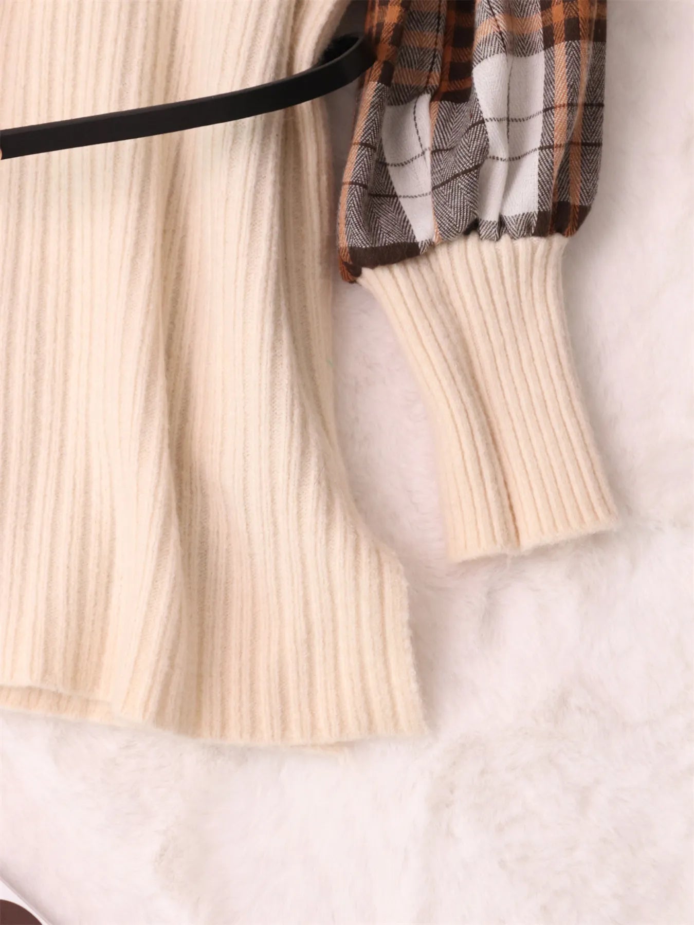 Fashorio Sweater Dresses Plaid Long Sleeve Sweater Dress