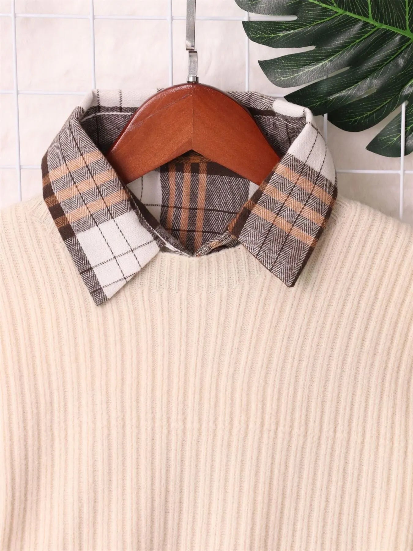 Fashorio Sweater Dresses Plaid Long Sleeve Sweater Dress