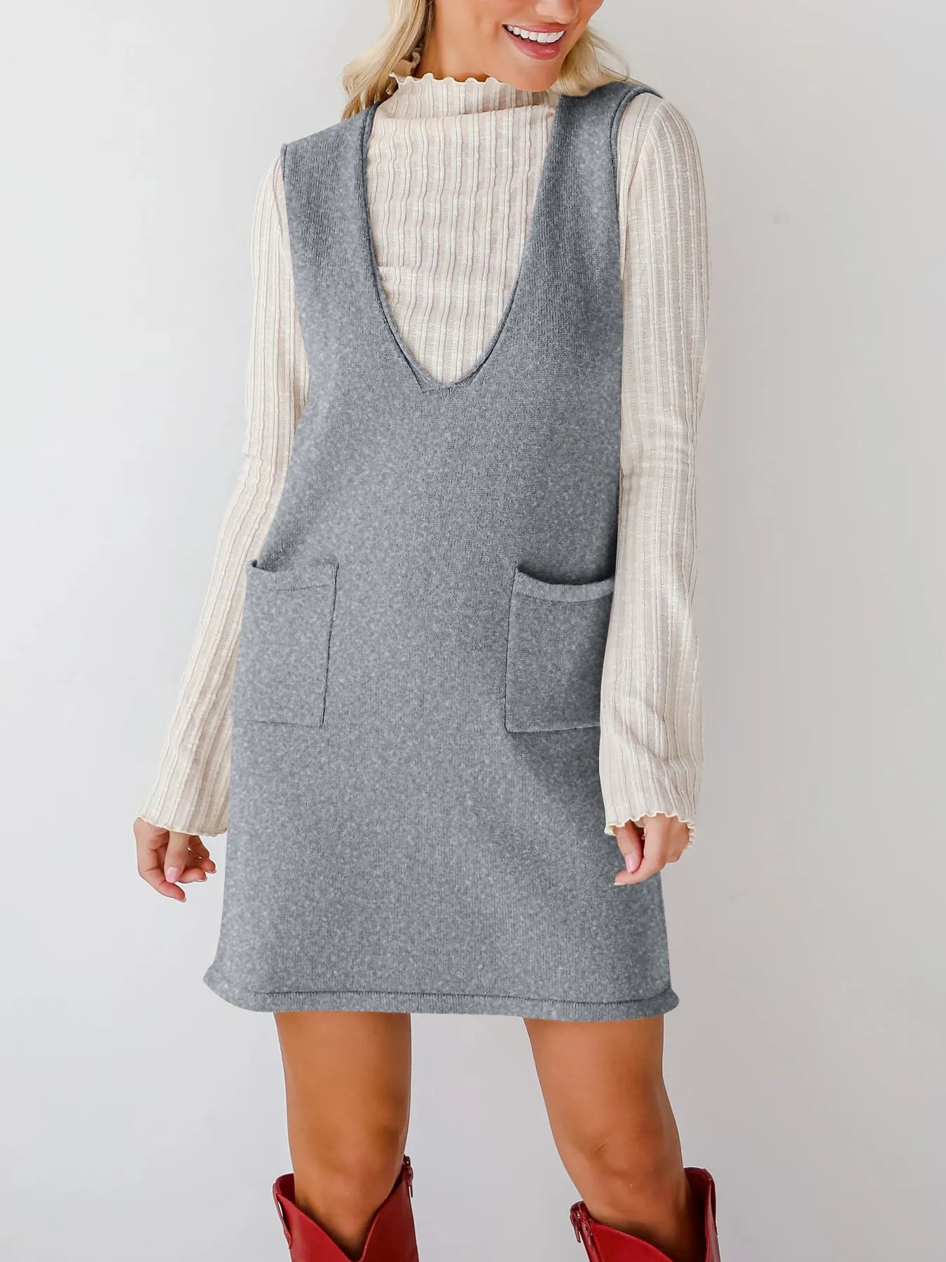 Fashorio Sweater Dresses Sleeveless Knit Dress with Pockets