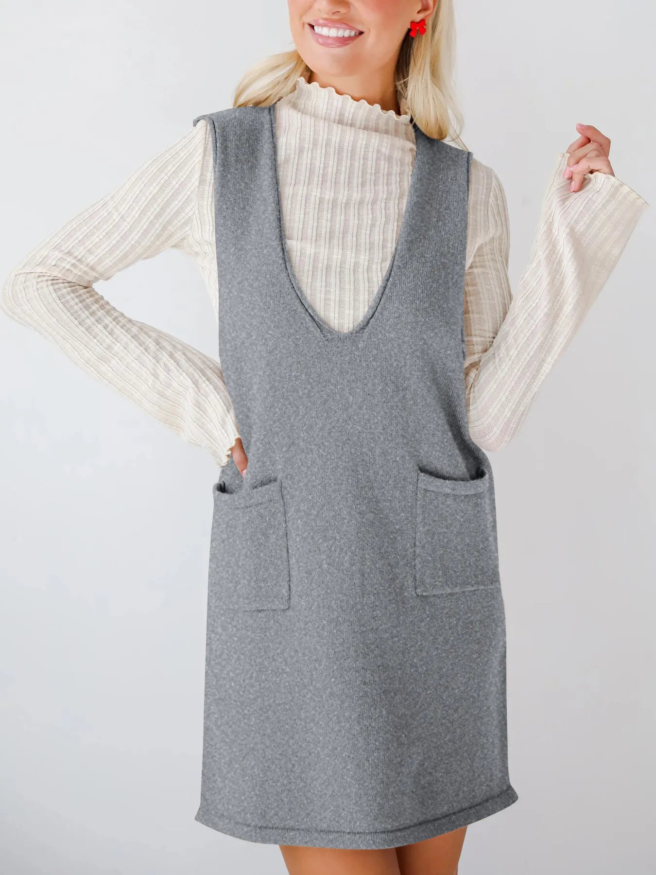 Fashorio Sweater Dresses Sleeveless Knit Dress with Pockets