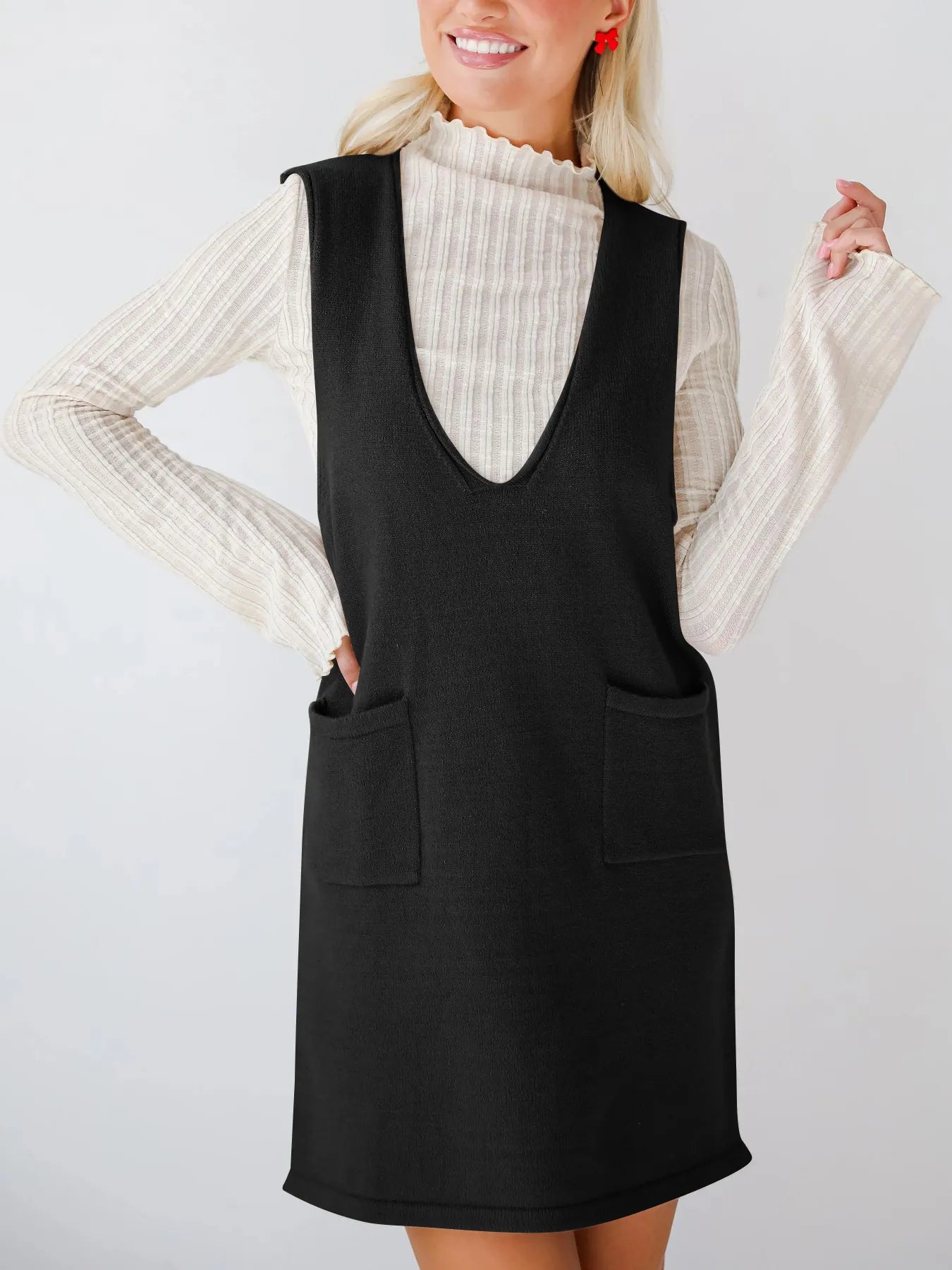Fashorio Sweater Dresses Sleeveless Knit Dress with Pockets