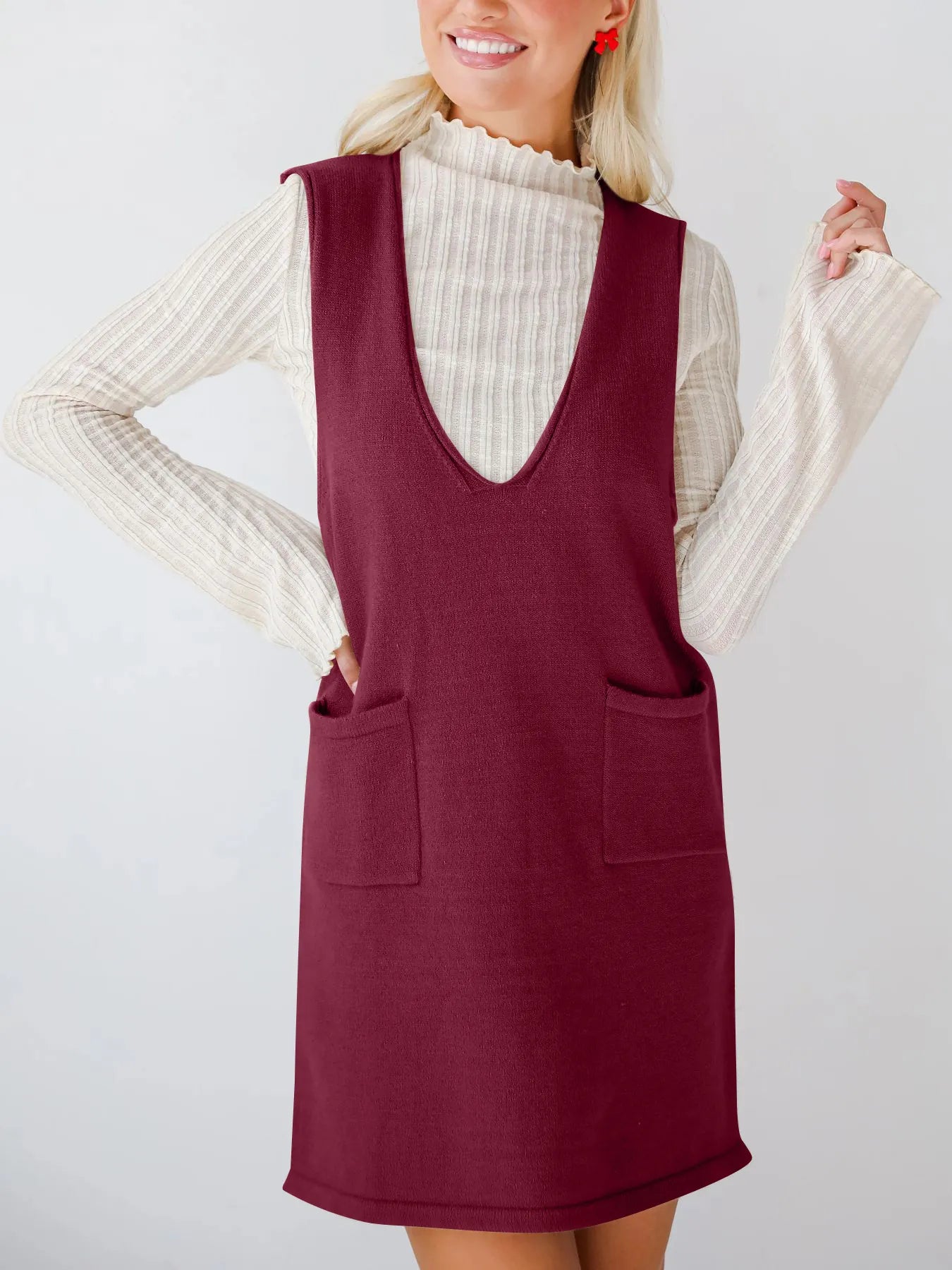 Fashorio Sweater Dresses Sleeveless Knit Dress with Pockets