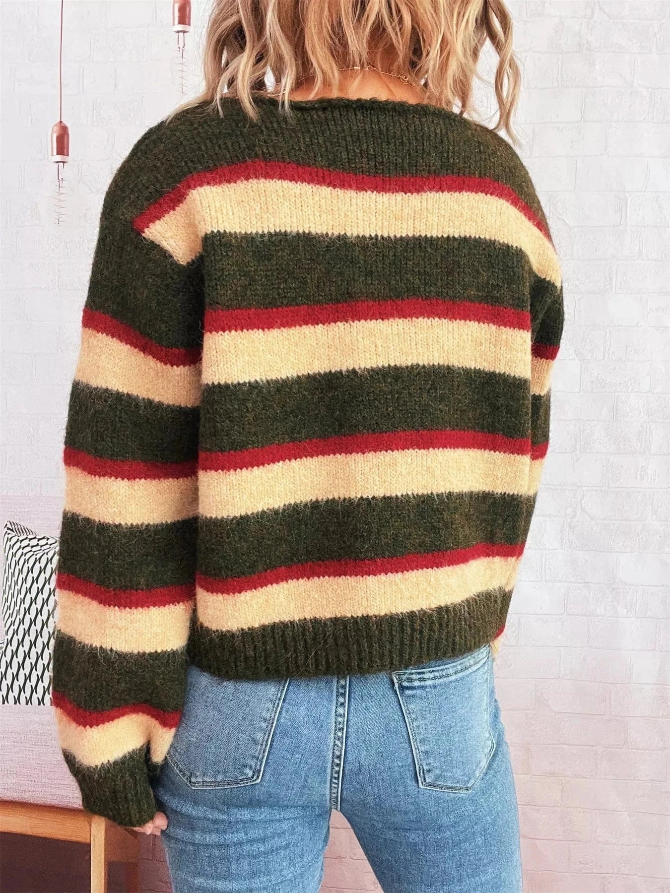 Fashorio Sweater Dresses Striped Round Neck Long Sleeve Sweater
