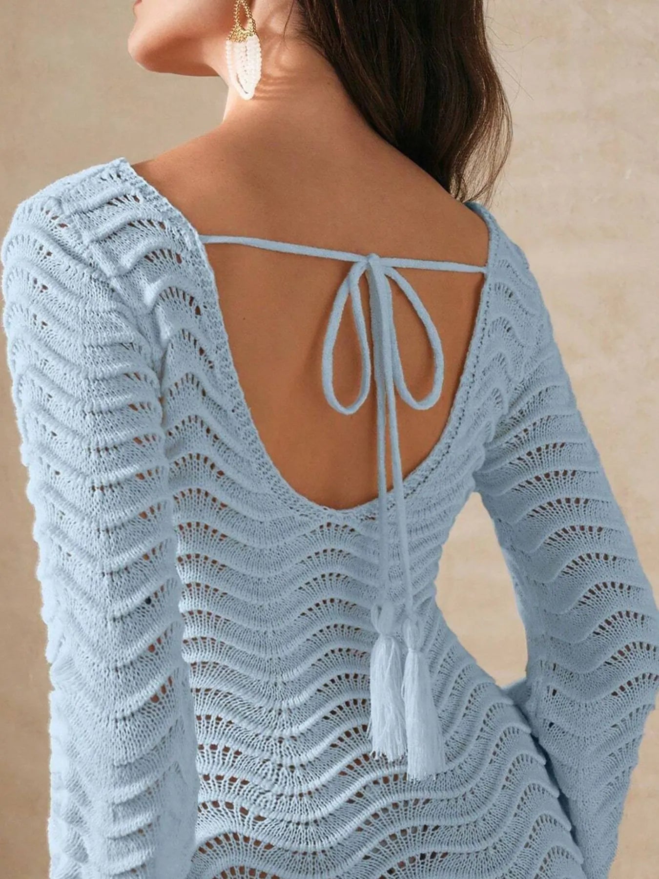 Fashorio Sweater Dresses Wave Openwork Crochet Maxi Knit Dress