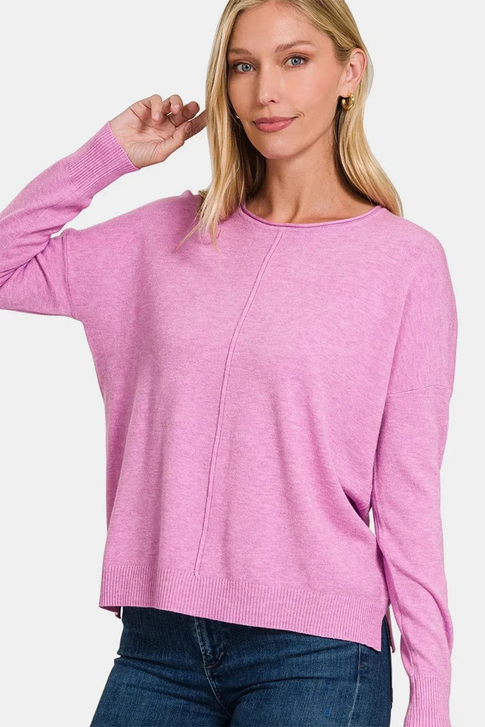Zenana Front Seam Round Neck Sweater - Fashorio