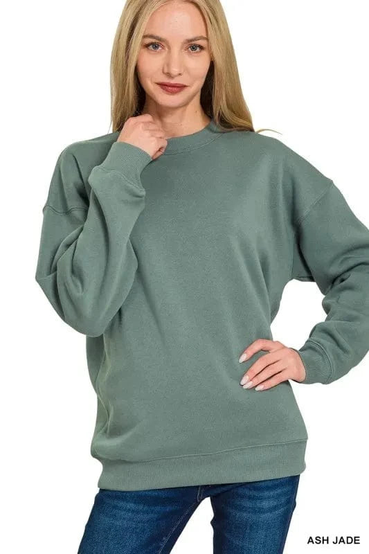Zenana Fleece Round Neck Sweatshirts ASH JADE - Fashorio