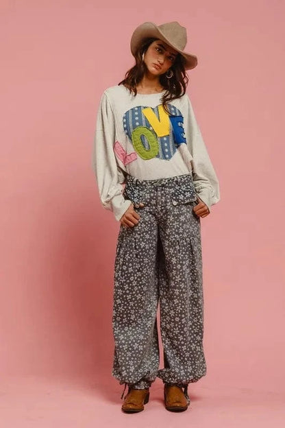 BiBi LOVE Heart Patch Slit French Terry Sweatshirt - Fashorio