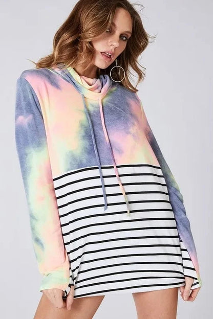 BiBi Tie Dye French Terry Cowl Neck Top - Fashorio