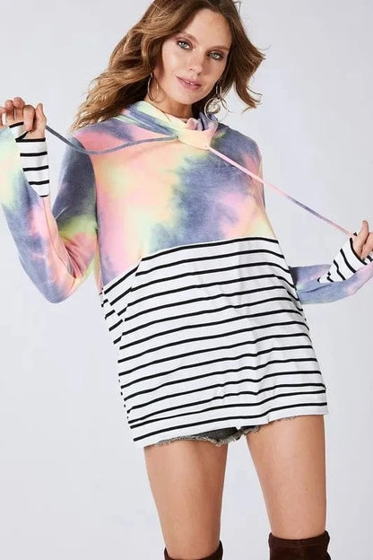 BiBi Tie Dye French Terry Cowl Neck Top - Fashorio