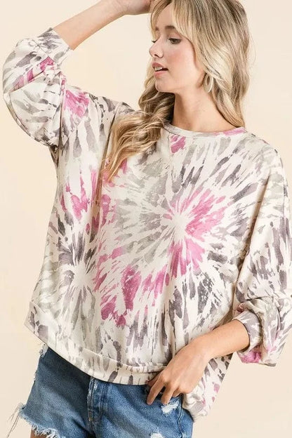 BiBi Tie Dye Print Terry Pull Over - Fashorio
