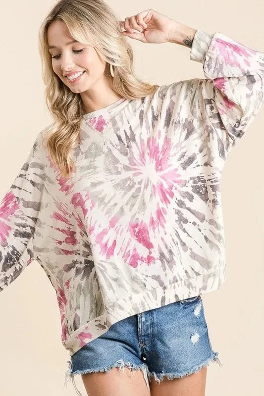 BiBi Tie Dye Print Terry Pull Over - Fashorio