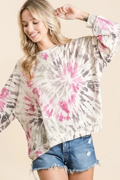 BiBi Tie Dye Print Terry Pull Over - Fashorio