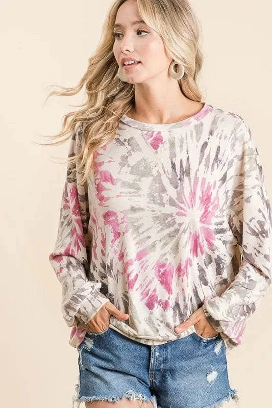 BiBi Tie Dye Print Terry Pull Over - Fashorio