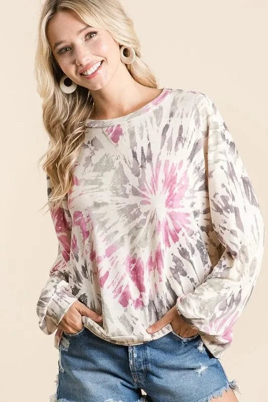 BiBi Tie Dye Print Terry Pull Over - Fashorio