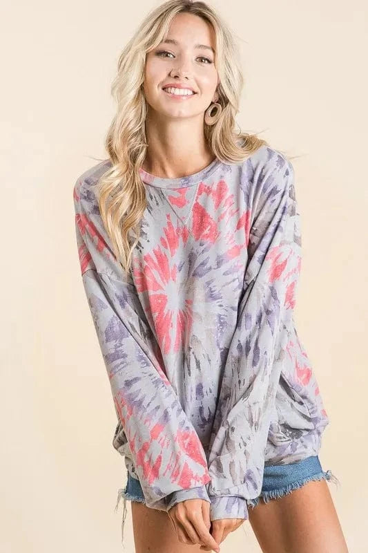 BiBi Tie Dye Print Terry Pull Over - Fashorio