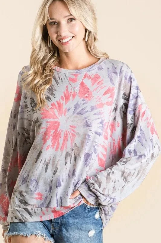 BiBi Tie Dye Print Terry Pull Over - Fashorio