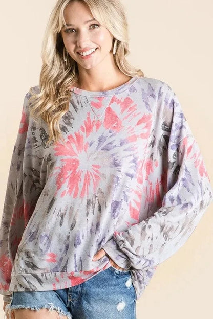 BiBi Tie Dye Print Terry Pull Over - Fashorio
