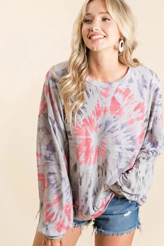 BiBi Tie Dye Print Terry Pull Over - Fashorio