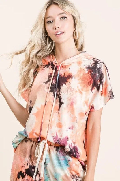BiBi Tie Dye Terry Hoodie With Drawstring - Fashorio
