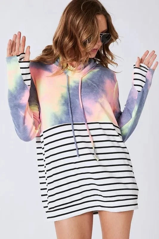 BiBi Tie Dye French Terry Cowl Neck Top CHARCOAL TIEDYE - Fashorio