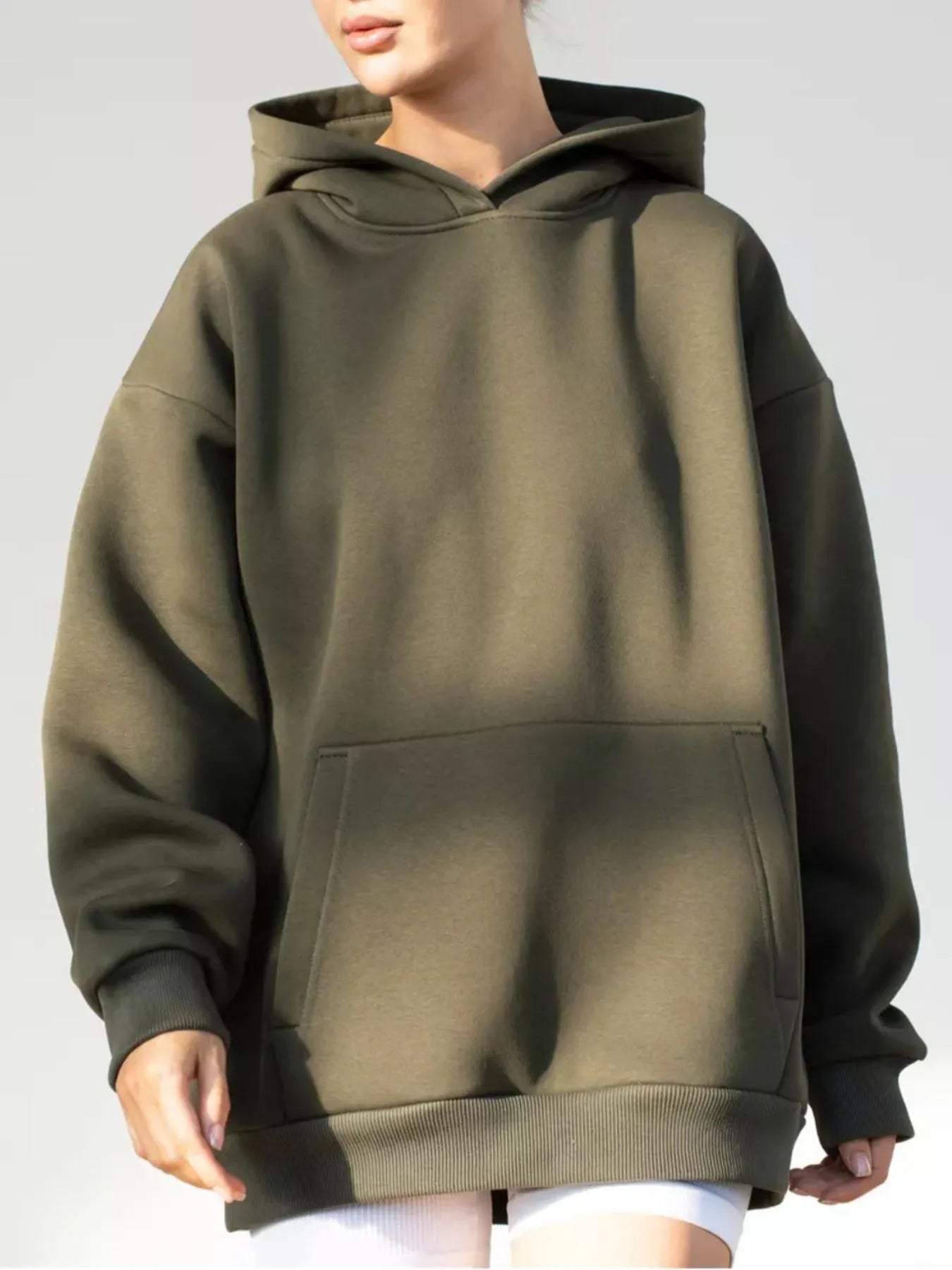 Fashorio Sweatshirts & Hoodies Army Green / S Kangaroo Pocket Long Sleeve Hoodie