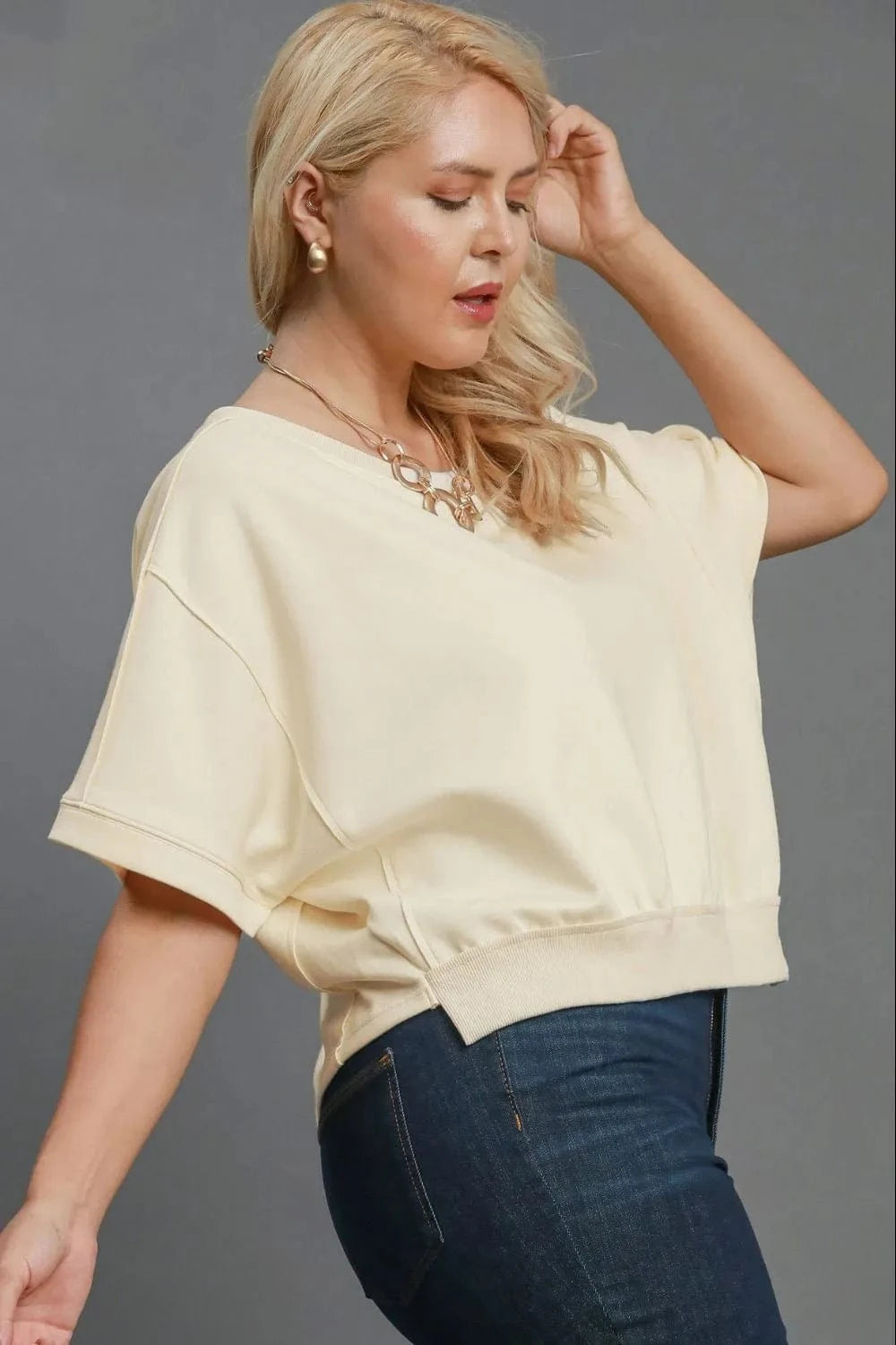 Umgee Full Size Lightweight Cropped Sweatshirt Plus Size - Fashorio