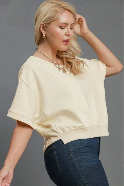 Umgee Full Size Lightweight Cropped Sweatshirt Plus Size - Fashorio