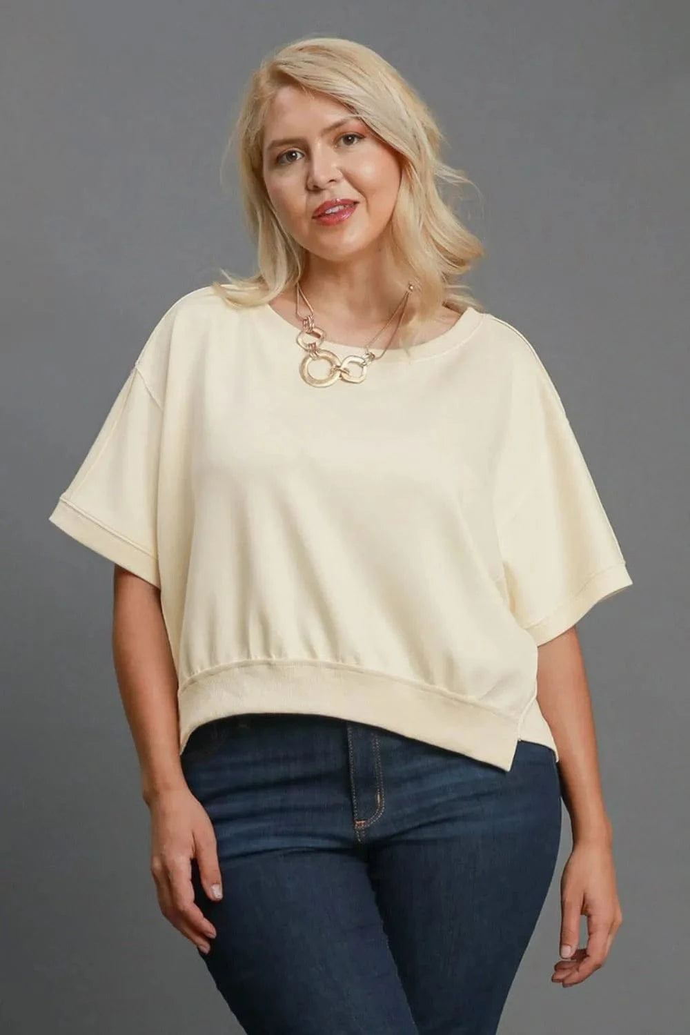 Umgee Full Size Lightweight Cropped Sweatshirt Plus Size - Fashorio