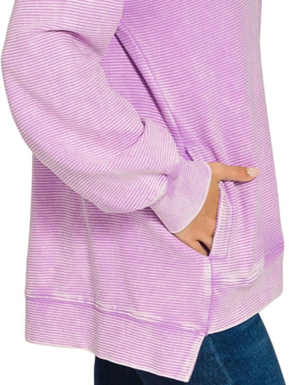 Zenana Acid Washed Double Ribbed Hi-low Sweatshirt - Fashorio