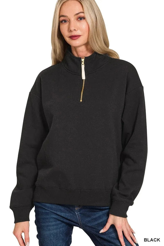 Zenana Fleece Half Zip Sweatshirt - Fashorio