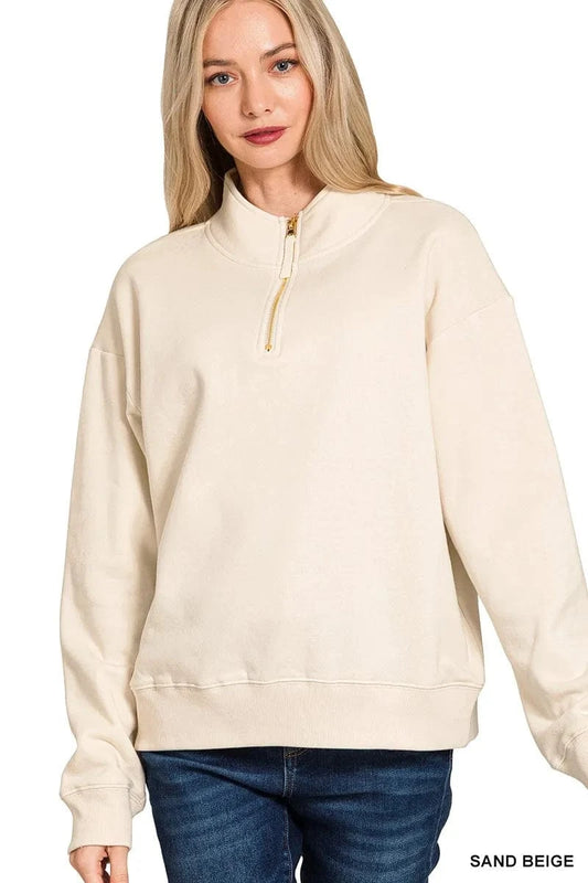 Zenana Fleece Half Zip Sweatshirt - Fashorio