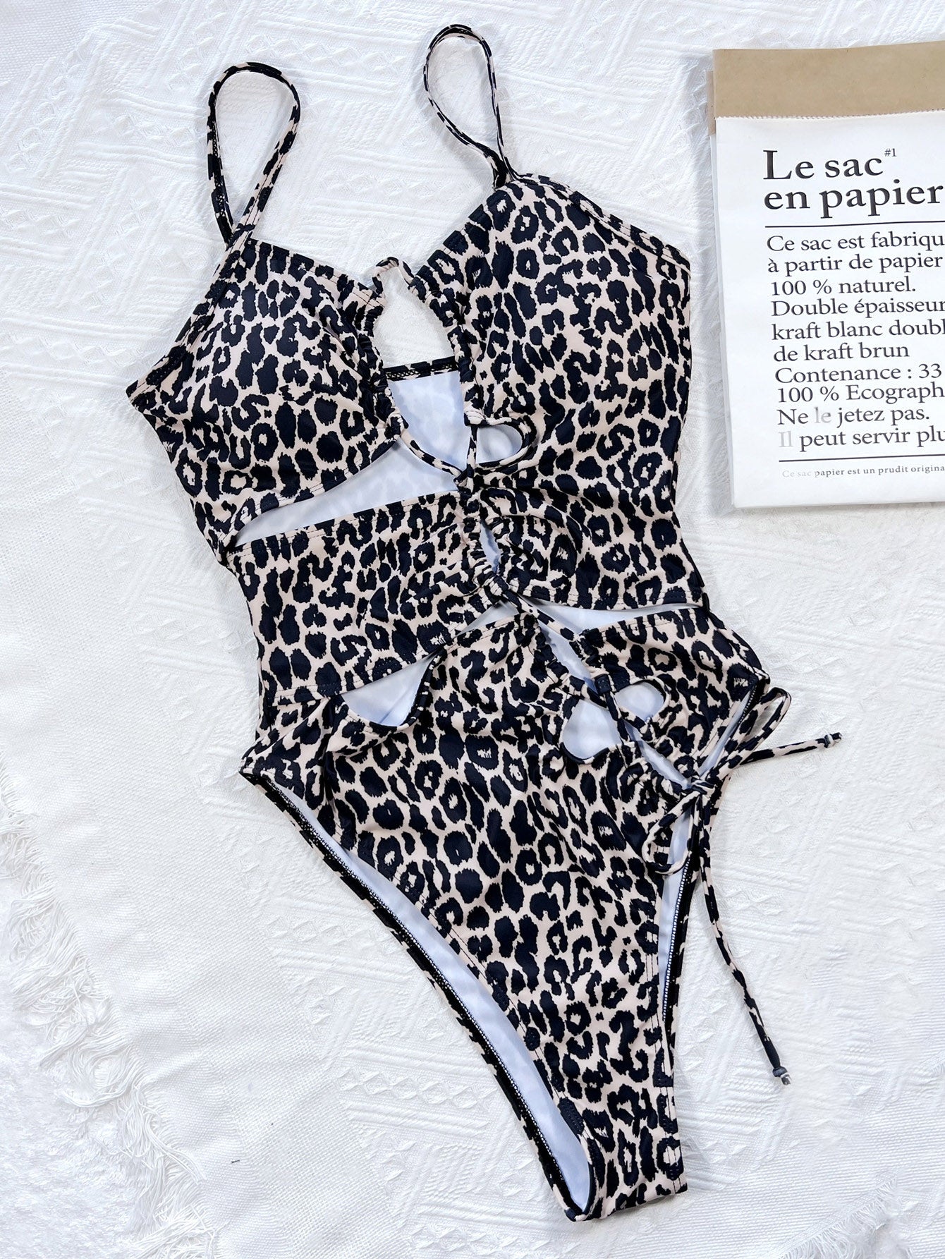 Fashorio Swimwear Leopard Cutout Tied One-Piece Swimsuit