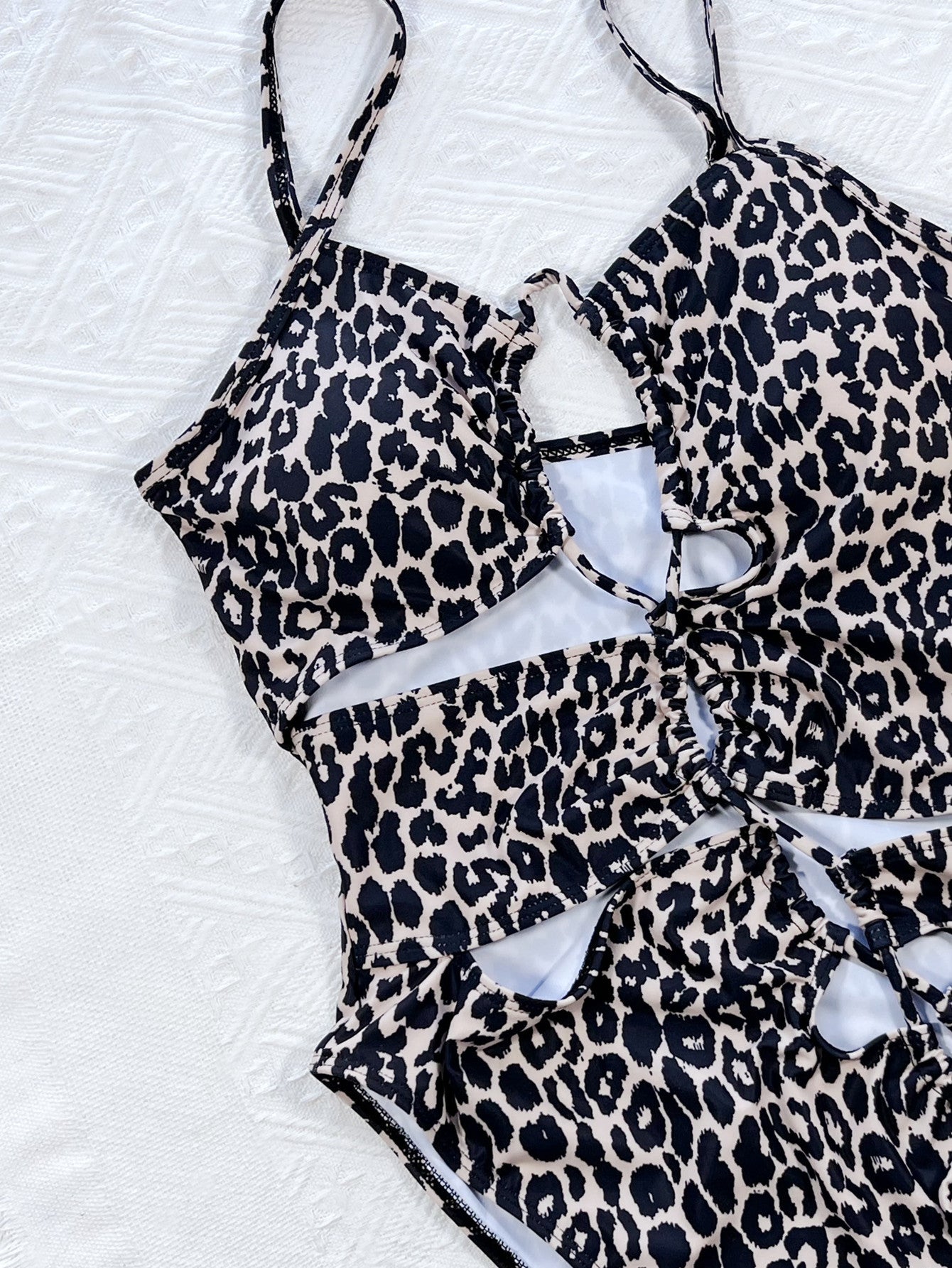 Fashorio Swimwear Leopard Cutout Tied One-Piece Swimsuit