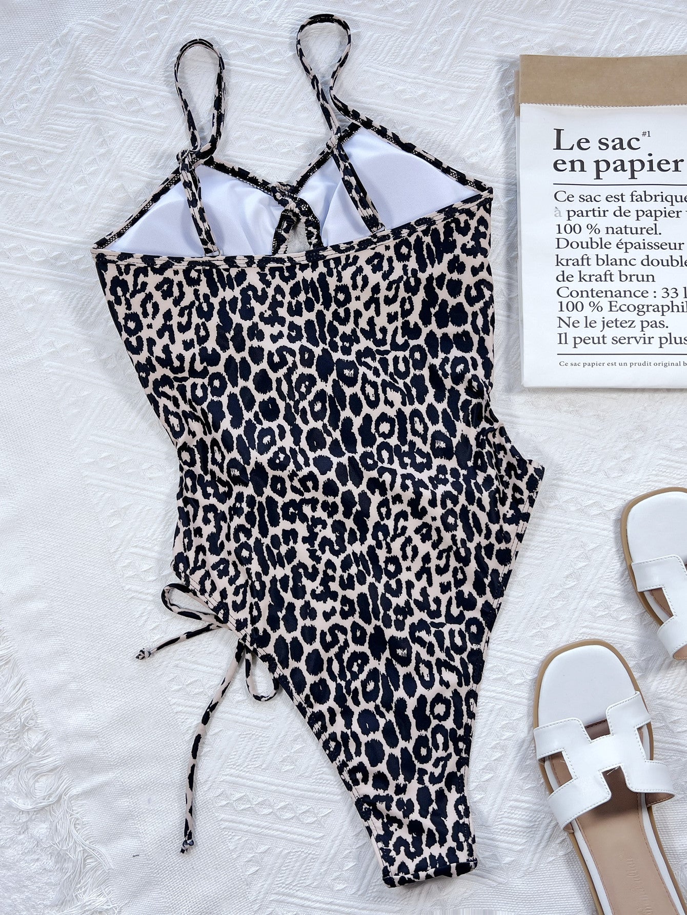 Fashorio Swimwear Leopard Cutout Tied One-Piece Swimsuit