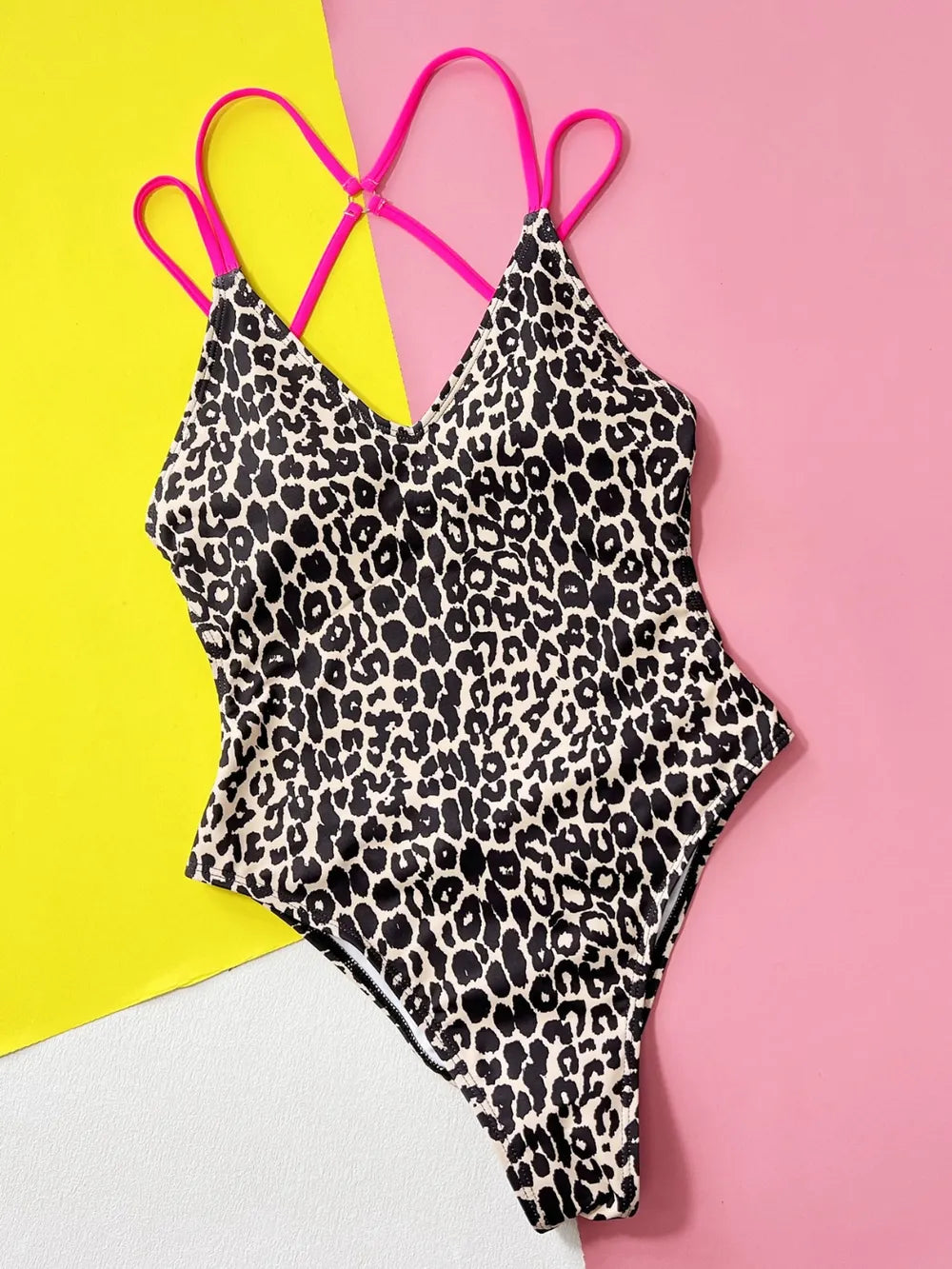 Fashorio Swimwear Leopard Plunge Spaghetti Strap One-Piece Swimwear