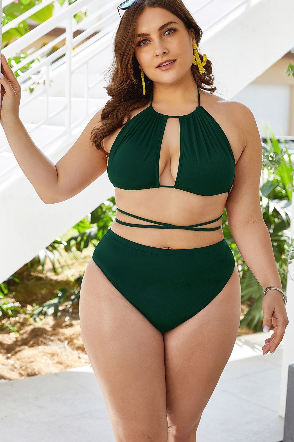 Fashorio Swimwear Plus Size Cutout Tied Backless Bikini Set