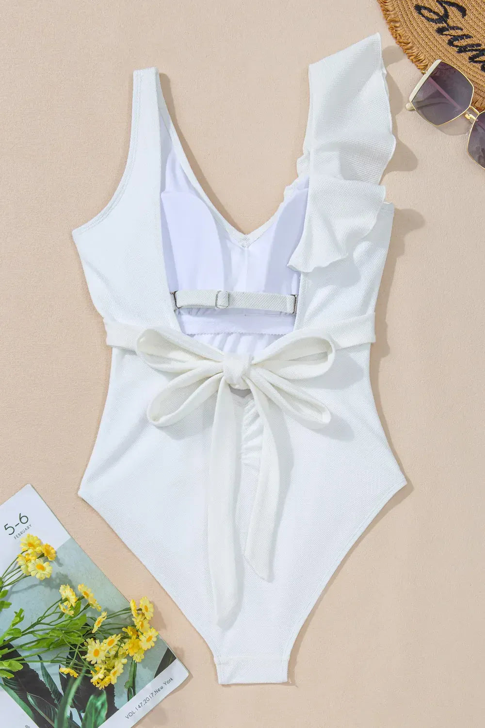 Fashorio Swimwear Ruffled V-Neck Wide Strap One-Piece Swimwear
