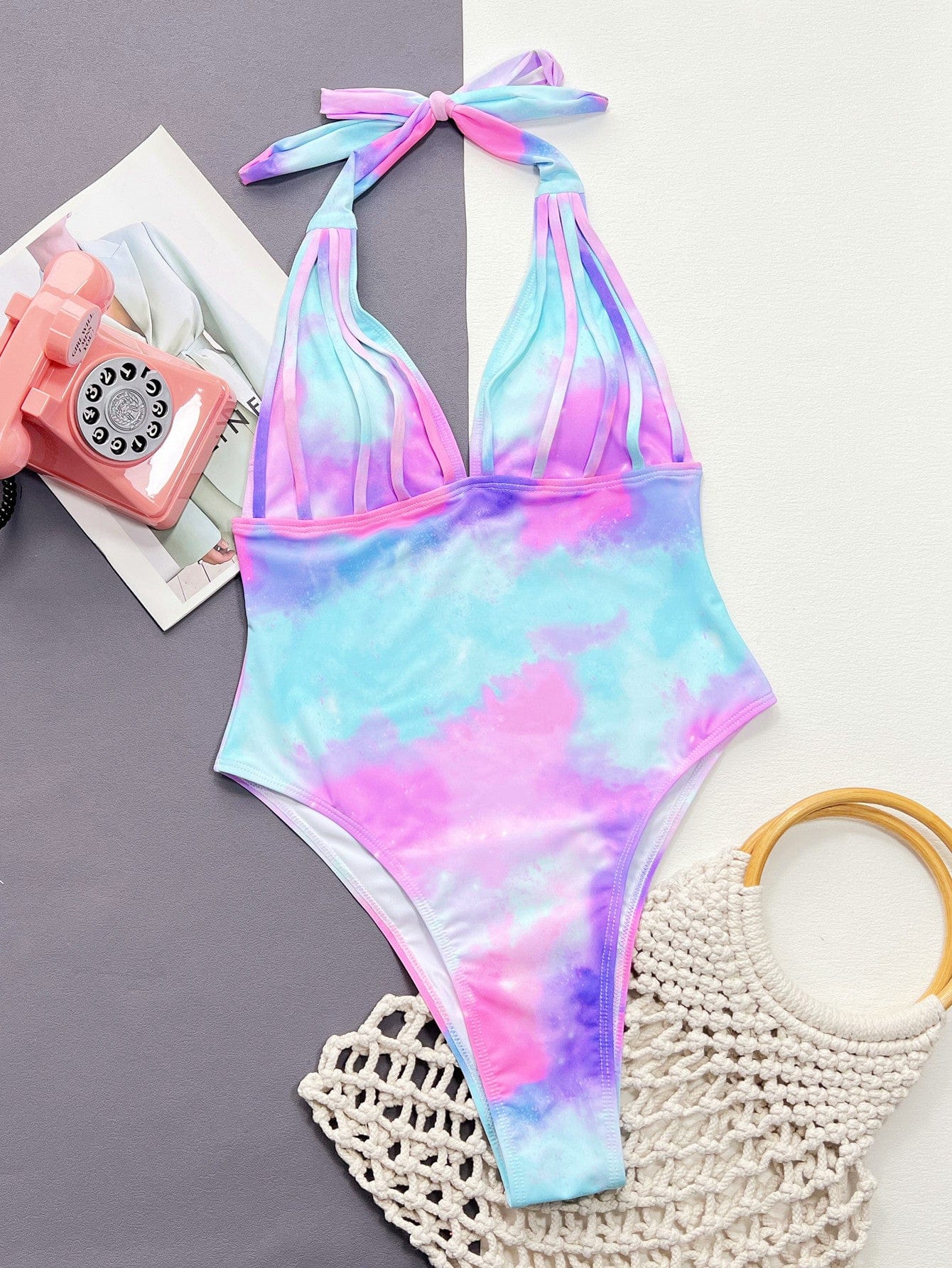 Fashorio Swimwear Tie-Dye Halter Neck One-Piece Swimsuit