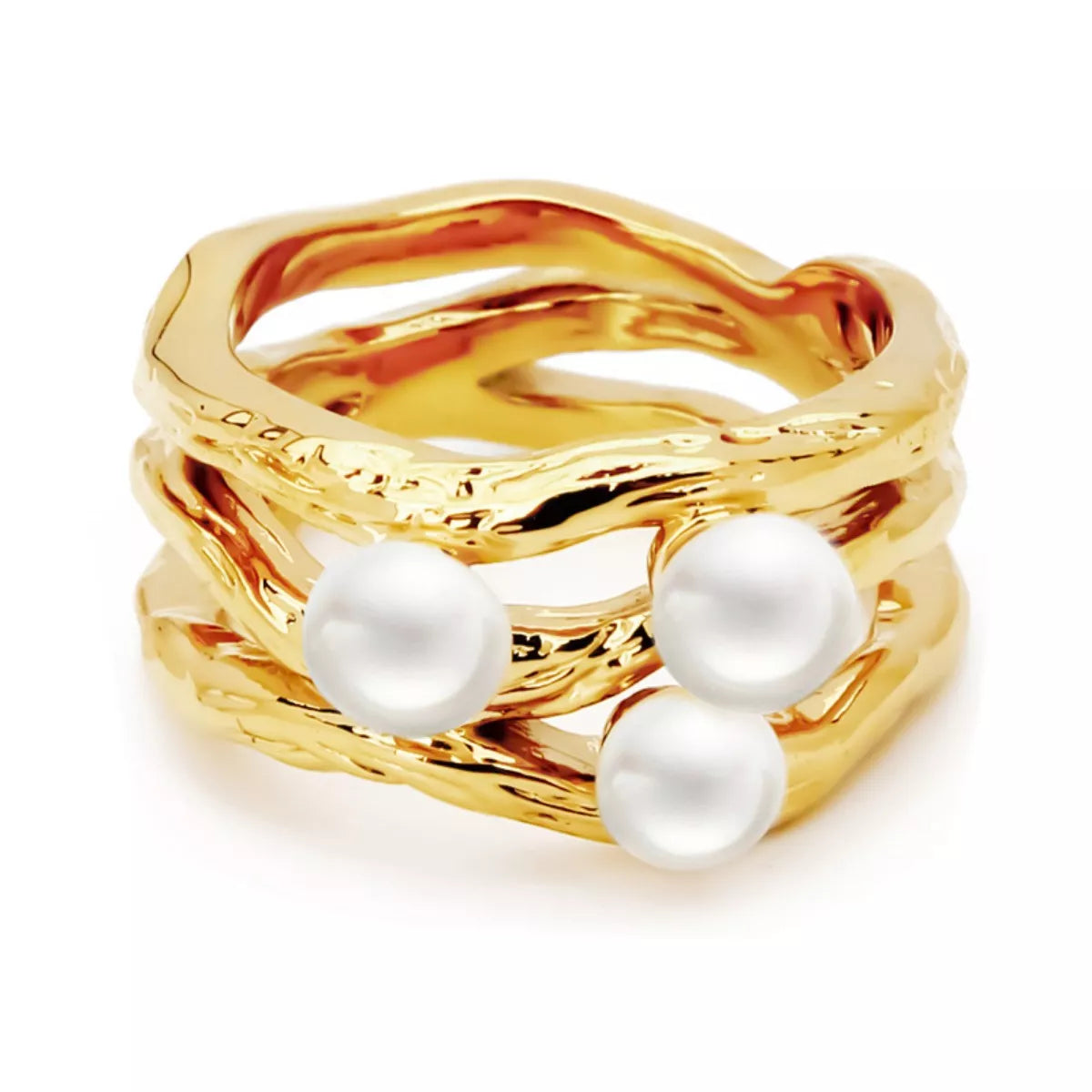Fashorio Synthetic Pearl 18K Gold-Plated Copper Ring