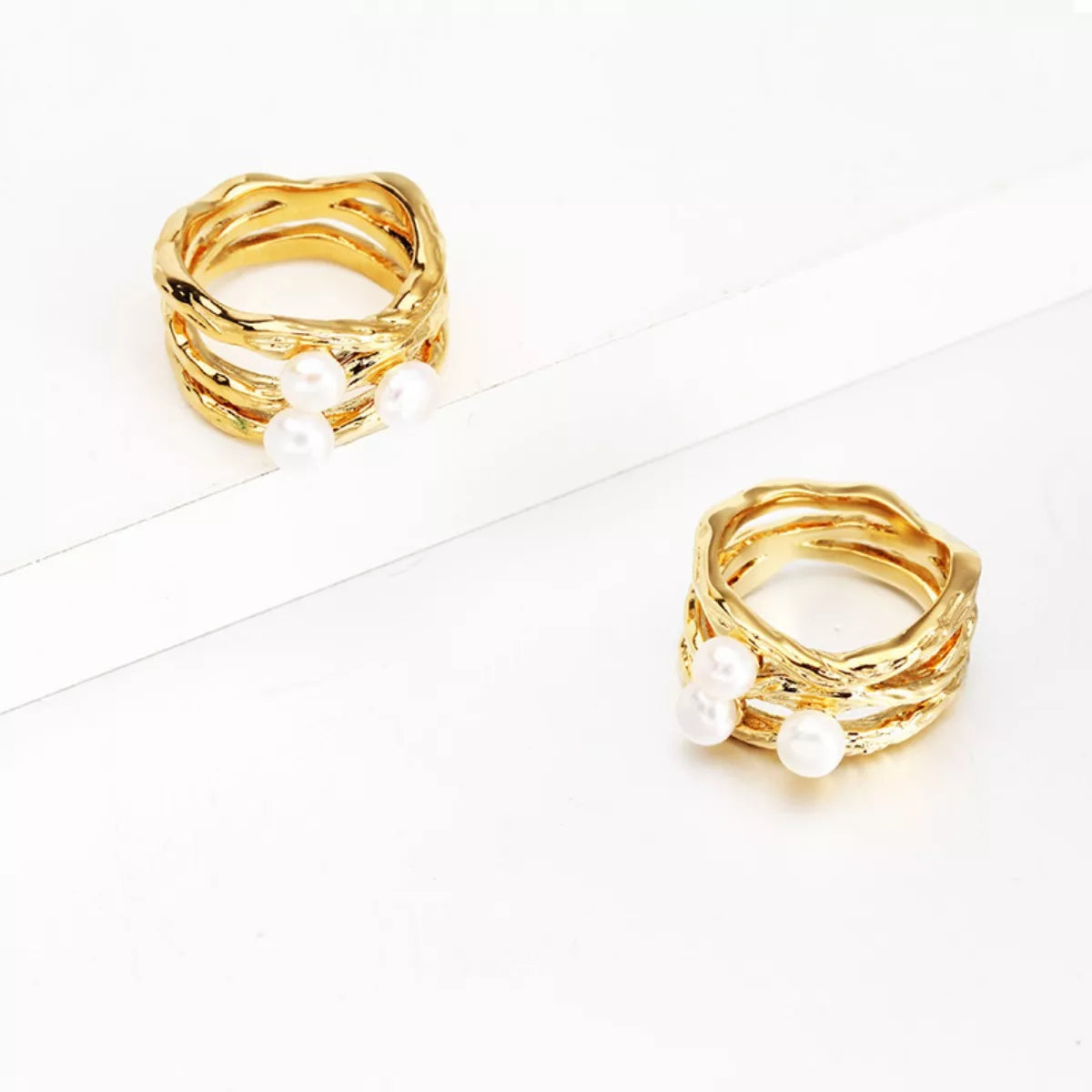 Fashorio Synthetic Pearl 18K Gold-Plated Copper Ring