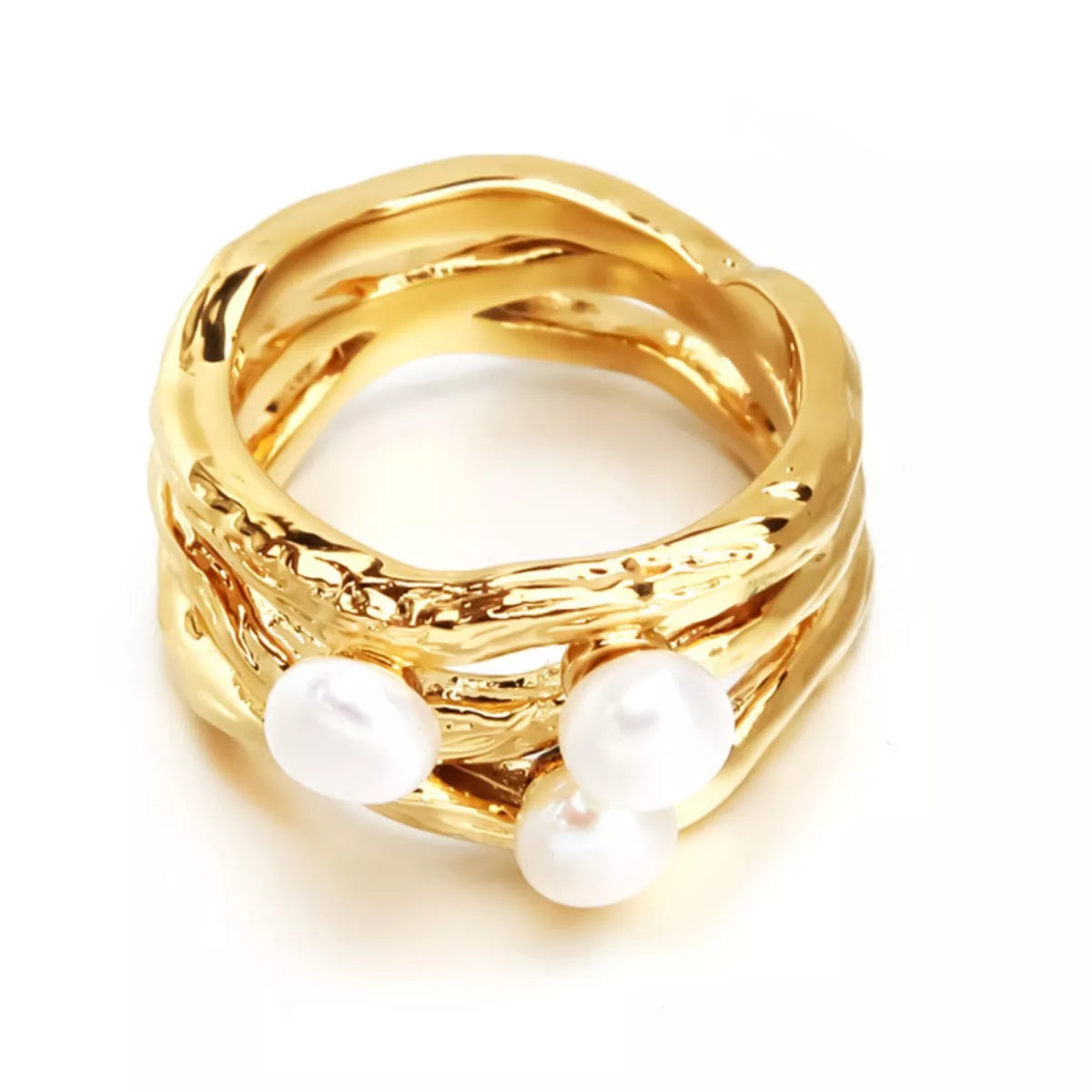 Fashorio Synthetic Pearl 18K Gold-Plated Copper Ring