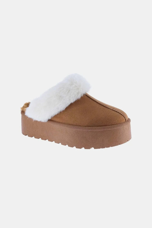 Weeboo Thick Bottom Fur Trim Snow Slippers Tan - Fashorio