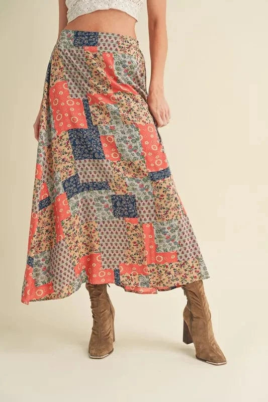 Aemi + Co Printed Maxi Skirt Tan Orange - Fashorio