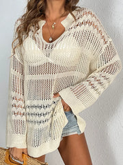 Fashorio Tan / S Cutout Notched Long Sleeve Cover-Up