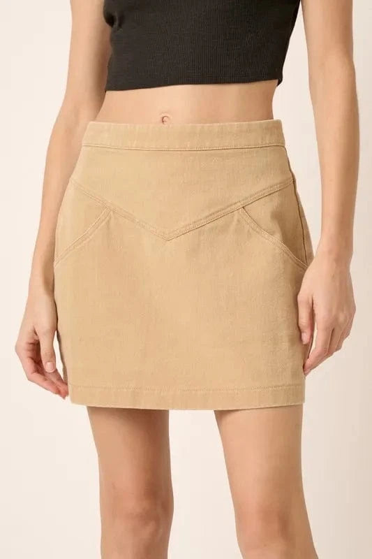 Mittoshop Zipper Back Twill Mini Skirt Tan - Fashorio